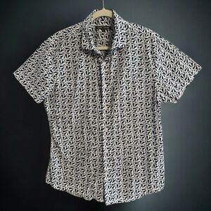 SLATE & STONE Printed Poplin Shirt with Geometric Patterned Blue White Design